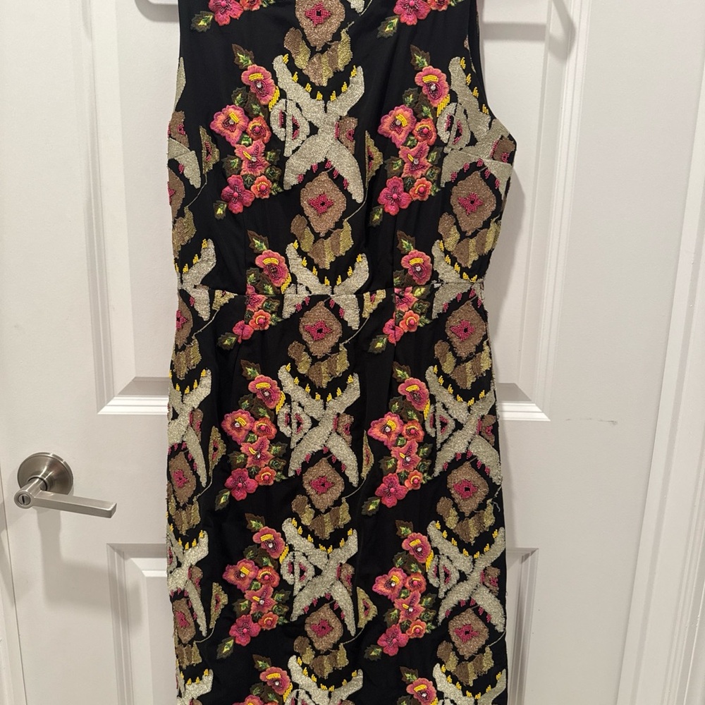 Korovilas Anthropologie Blk/Pink Tapestry Dress Size 4 Old Money Vintage Sequins